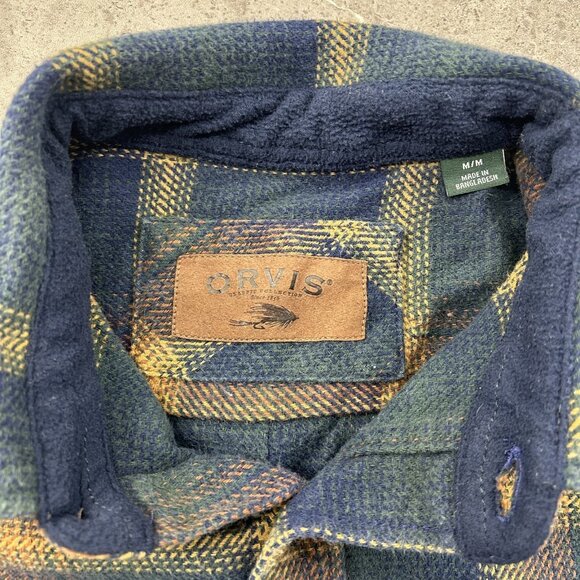 Orvis Shirt Mens Medium Blue Green Plaid Flannel Heavyweight Button Up Pockets - Picture 5 of 9